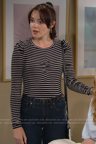 Tessa's striped ruched front top on The Young and the Restless