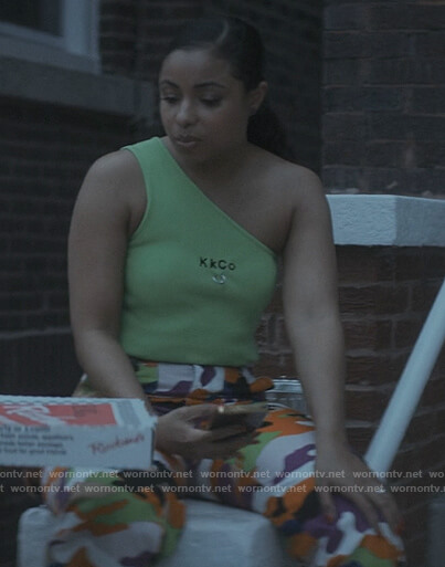 Tiffany's green Kkco one shoulder top on The Chi