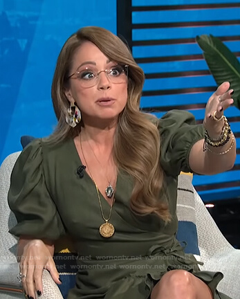 Marcela Valladolid's green ruffle wrap dress on E! News Daily Pop
