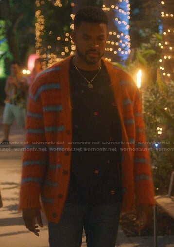 Aaron's orange stripe mohair cardigan on Grown-ish