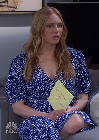 Abigail's blue spotted wrap dress on Days of our Lives