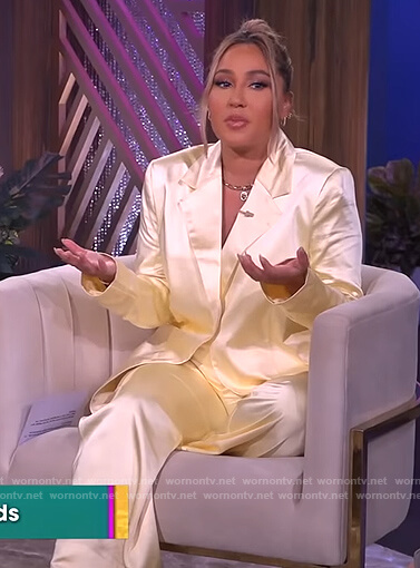 Adrienne's yellow satin blazer and pants on The Real