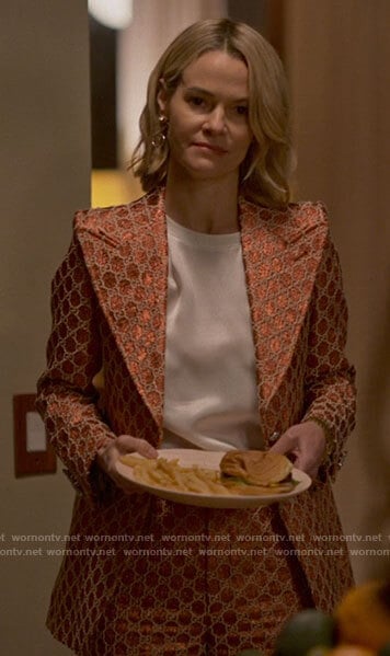 Alice's metallic monogram print suit on The L Word Generation Q