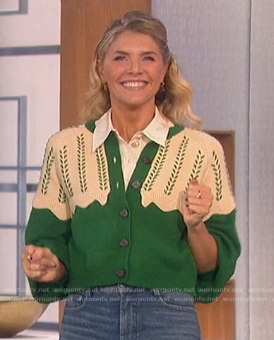 Amanda's green scalloped trim cardigan on The Talk