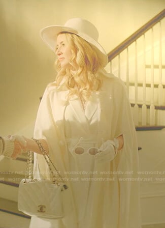 Amanda's white cape coat and hat on Dynasty