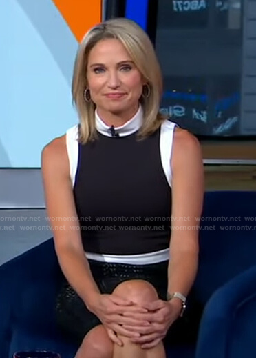 Amy's black and white sleeveless top on Good Morning America