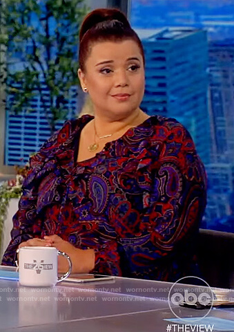 Ana's paisley print ruffle dress on The View