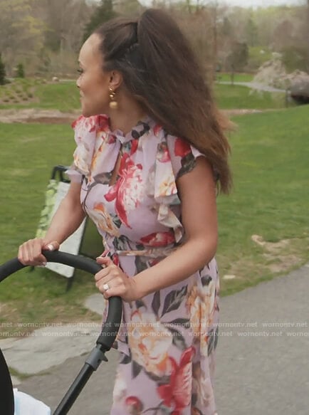Ashley's lavender floral ruffle dress on The Real Housewives of Potomac