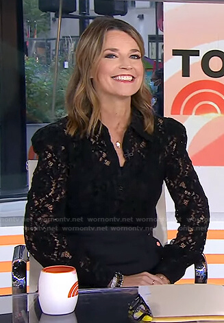 Savannah's black floral lace blouse on Today