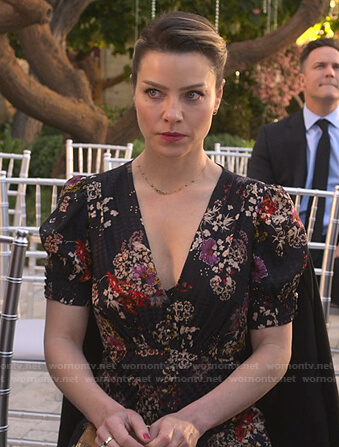 Chloe's black floral v-neck dress on Lucifer