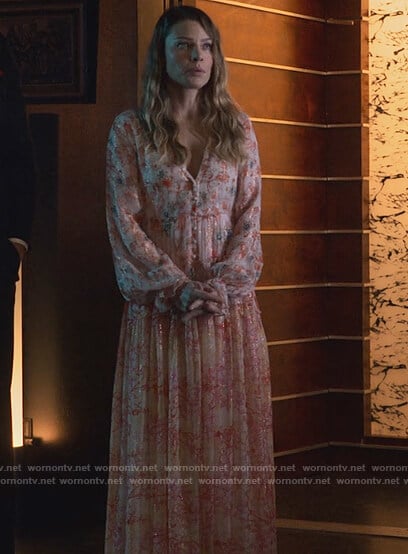 Chloe's floral metallic stripe maxi dress on Lucifer