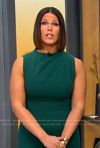 Dana Jacobson's green sleeveless dress on CBS Mornings