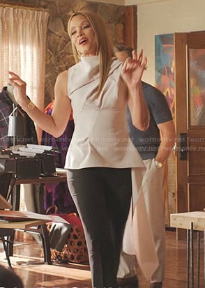 Dominique's cream white draped peplum top on Dynasty