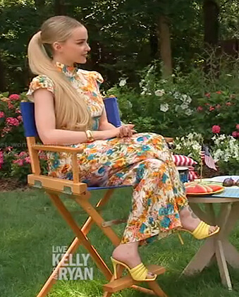 Dove Cameron's floral mock neck top and pants on Live with Kelly and Ryan