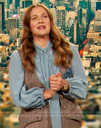 Drew's plaid vest and top on The Drew Barrymore Show