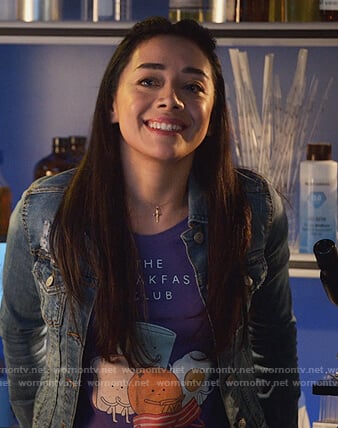 Ella's purple Breakfast Club graphic tee on Lucifer