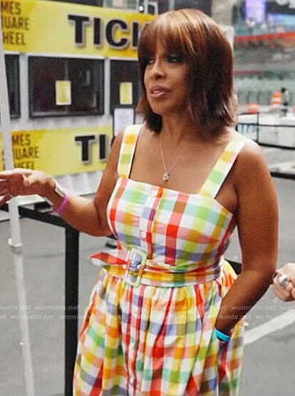 Gayle King's multi color checked dress on CBS Mornings