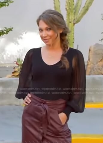 Ginger's black sheer sleeve top and brown button front skirt on Good Morning America