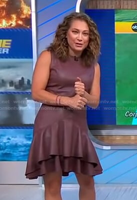 Ginger's brown ruffle hem leather dress on Good Morning America