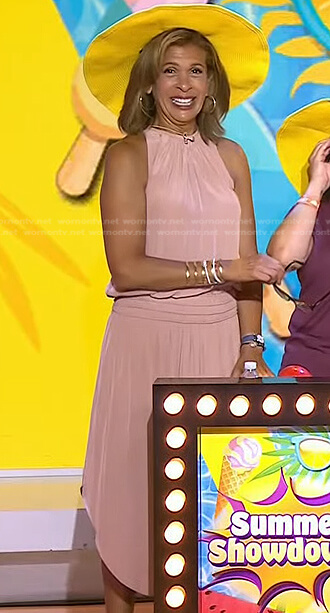 Hoda's pink beige halter midi dress on Today