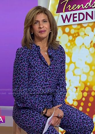 Hoda's purple leopard shirt and pants on Today