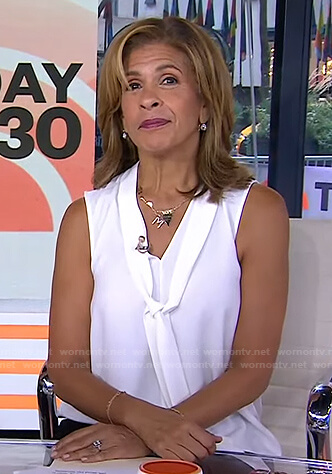 Hoda's white tie neck sleeveless top on Today