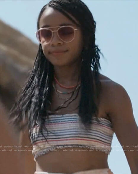 Jamie's rainbow striped bikini top on American Horror Story
