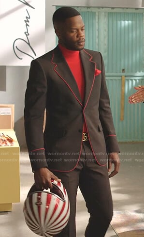 Jeff's black blazer with red piping on Dynasty