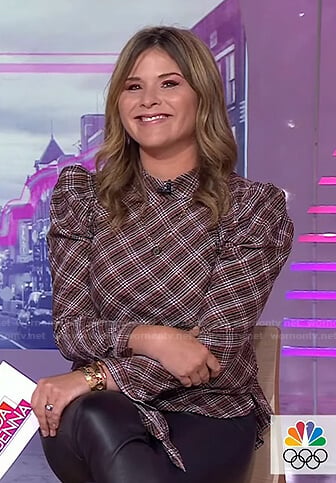 Jenna's brown plaid puff sleeve top on Today