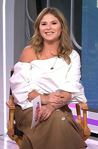 Jenna's white off-shoulder top and brown button front skirt on Today