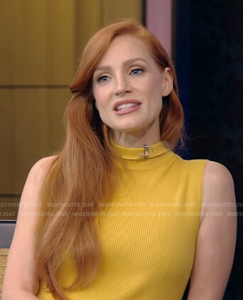 Jessica Chastain's yellow ribbed pleated dress on Live with Kelly and Ryan