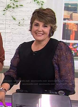 Jill Bauer's black printed sheer sleeve top on Today