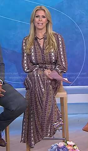 Jill's brown print striped maxi shirtdress on Today
