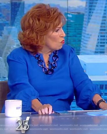 Joy's blue split neck blouse on The View