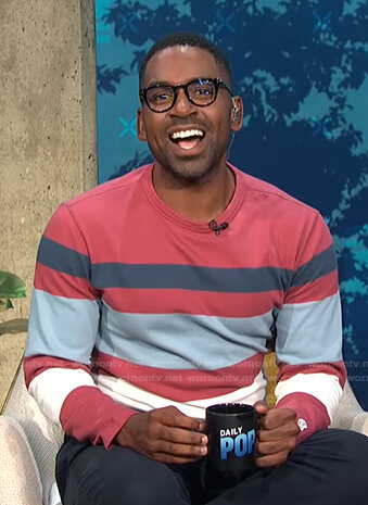 Justin's multicolor striped long sleeve top on E! News Daily Pop