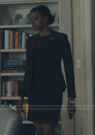 Kate's navy blazer and dress on Billions