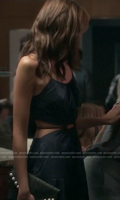 Kendall's navy blue dress with cutouts on American Horror Story