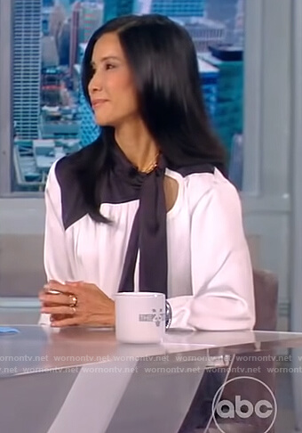 Lisa Ling's contrast tie neck dress on The View