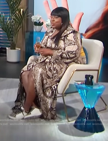 Loni's brown snakeskin wrap maxi dress on E! News Daily Pop