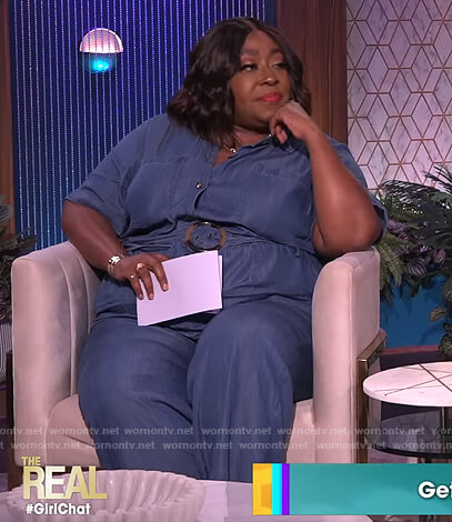 Loni's denim belted jumpsuit on The Real