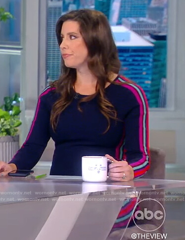 Mary Katharine Ham's blue dress with side stripes on The View