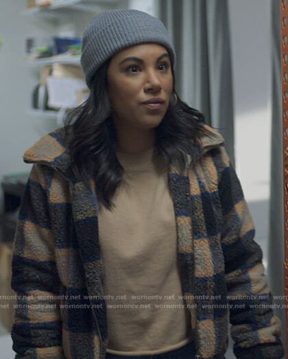 Melanie's checked teddy jacket on Awkwafina is Nora From Queens