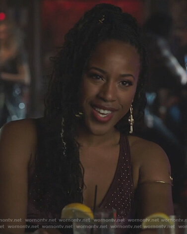 Melody's red studded halter bra on Riverdale