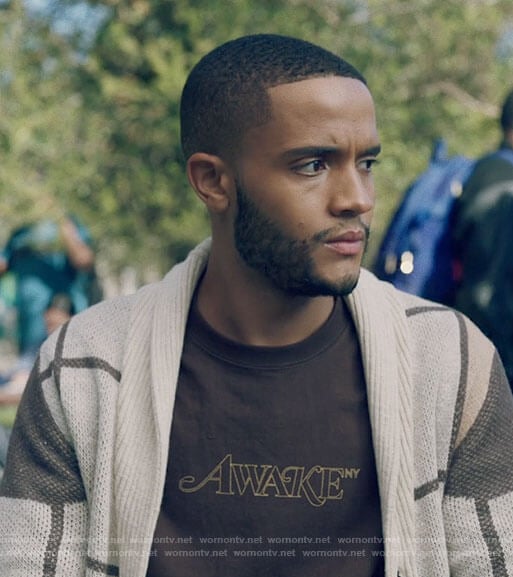 Micah's AWAKE t-shirt and checked cardigan on Queen Sugar