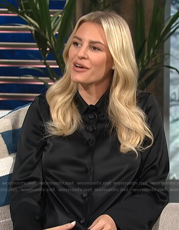 Morgan's black satin shirtdress on E! News Daily Pop