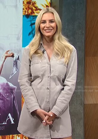 Morgan's grey denim shirtdress on E! News Daily Pop