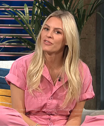 Morgan's pink short sleeve jumpsuit on E! News Daily Pop