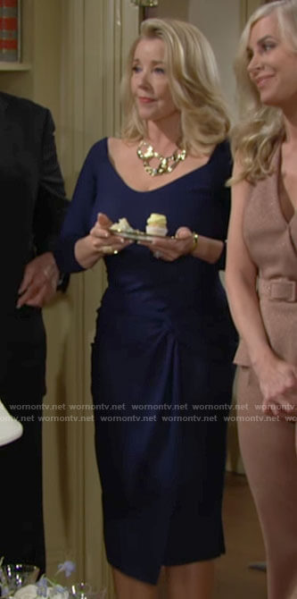 Nikki's navy twist front dress on The Young and the Restless