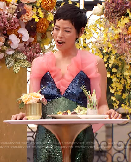 Pilar Valde's green embellished gown on The Drew Barrymore Show