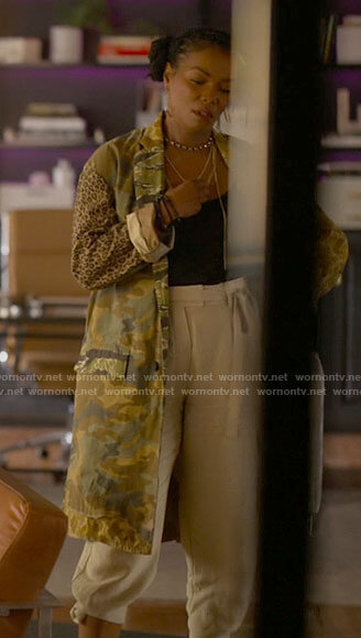 Pippa's camo and leopard print coat on The L Word Generation Q